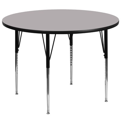 Belnick Height Adjustable Round Activity Table, Chrome, Laminate, Steel, 60 Round, Adult, Grey