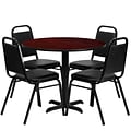 Flash Furniture 36 Mahogany Laminate Table Set With 4 Black Trapezoidal Back Banquet Chairs (HDBF1002)