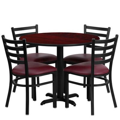 Flash Furniture 36 Mahogany Laminate Table Set With 4 Ladder Back Metal Chairs, Burgundy (HDBF1006)
