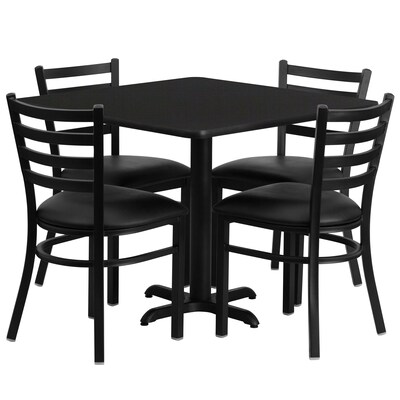 Flash Furniture 36 Square Black Laminate Table Set With 4 Ladder Back Metal Chairs, Black (HDBF1013)