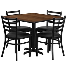Flash Furniture 36 Square Walnut Laminate Table Set With 4 Ladder Back Metal Chairs, Black (HDBF101
