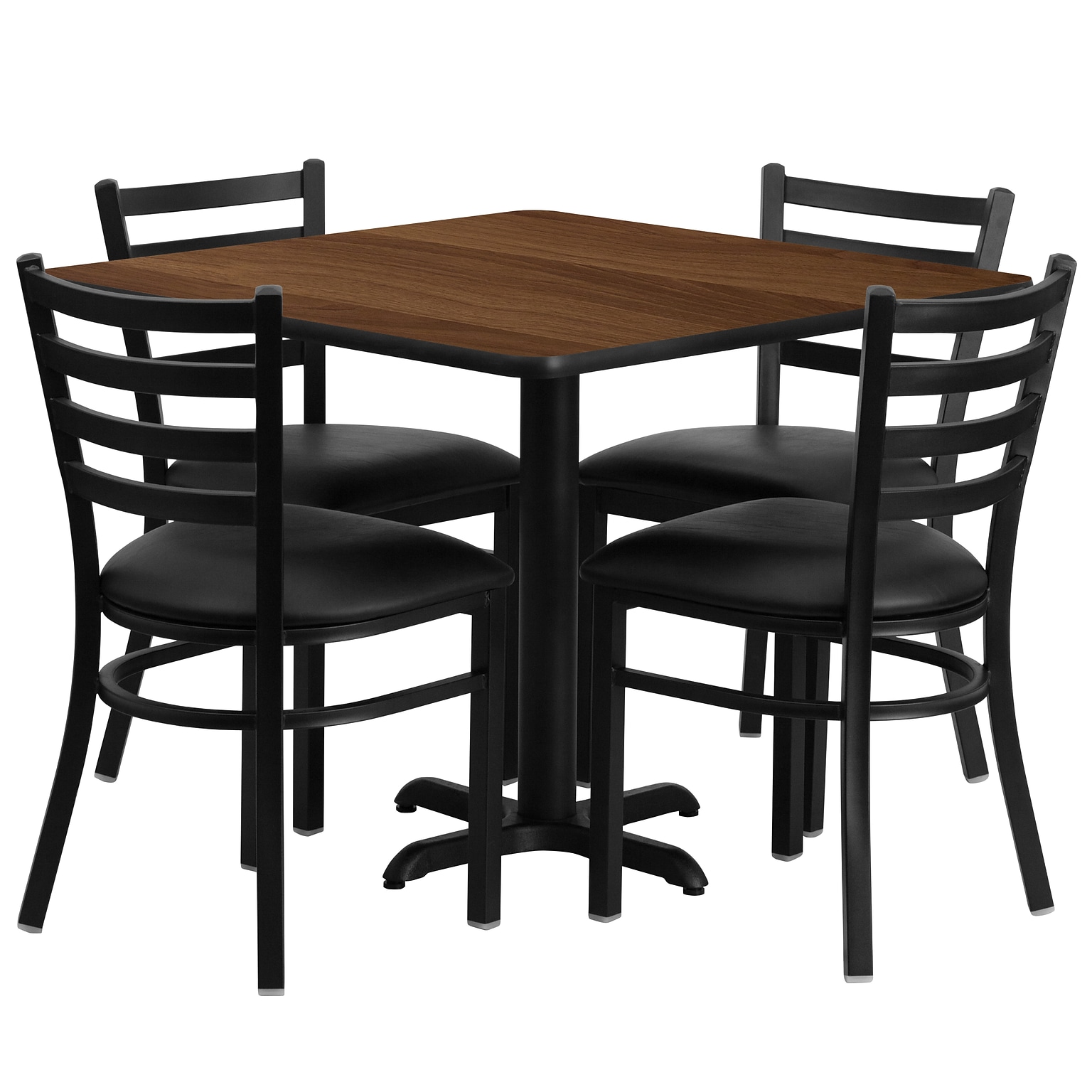 Flash Furniture 36 Square Walnut Laminate Table Set With 4 Ladder Back Metal Chairs, Black (HDBF1016)