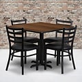 Flash Furniture 36 Square Walnut Laminate Table Set With 4 Ladder Back Metal Chairs, Black (HDBF101
