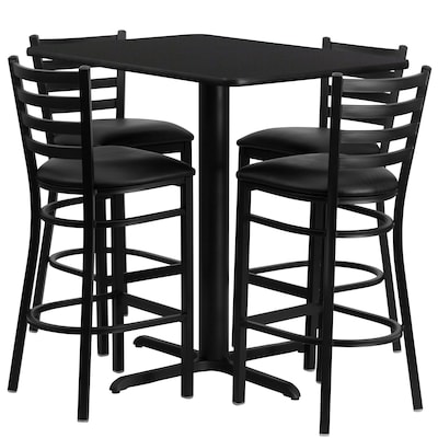 Flash Furniture 24 x 42 Black Laminate Table Set With 4 Ladder Back Metal Bar Stools, Black (HDBF1017)