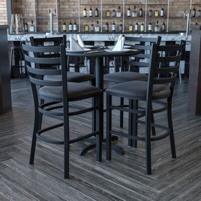 Flash Furniture 30" Black Laminate Table Set With 4 Ladder Back Metal Bar Stools, Black (HDBF1021)