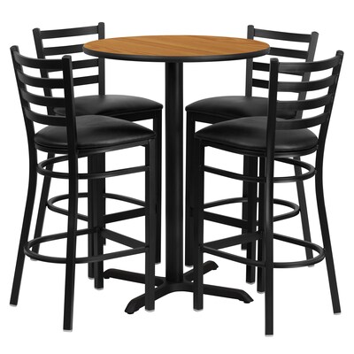 Flash Furniture 30 Natural Laminate Table Set With 4 Ladder Back Metal Bar Stools, Black (HDBF1023)