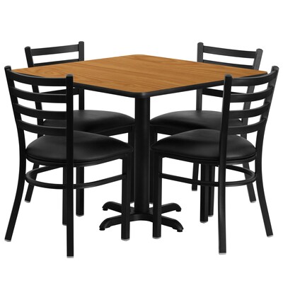 Flash Furniture 36 Square Natural Laminate Table Set With 4 Ladder Back Metal Chairs, Black (HDBF10