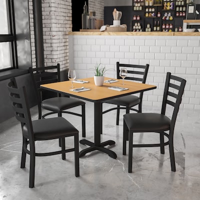 Flash Furniture 36 Square Natural Laminate Table Set With 4 Ladder Back Metal Chairs, Black (HDBF10
