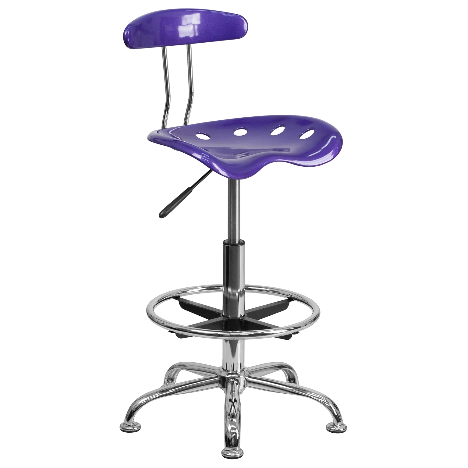 Flash Furniture Low Back Polymer Drafting Stool With Tractor Seat, Vibrant Violet (LF215VIOLET)