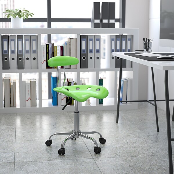 Flash Furniture Elliott Armless Plastic and Chrome Task Office Chair with Tractor Seat, Apple Green and Chrome (LF214APLGN)