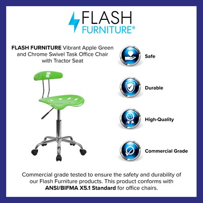 Flash Furniture Elliott Armless Plastic and Chrome Task Office Chair with Tractor Seat, Apple Green and Chrome (LF214APLGN)