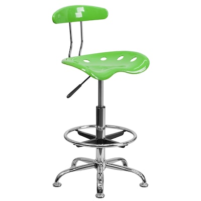 Flash Furniture Chrome Low Back Drafting Stool With Tractor Seat, Vibrant Apple Green