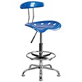 Flash Furniture Chrome Low Back Drafting Stool With Tractor Seat, Vibrant Bright Blue (LF215BRIBLU)