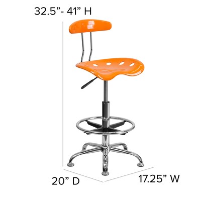 Flash Furniture Low Back Polymer Drafting Stool With Tractor Seat, Vibrant Orange