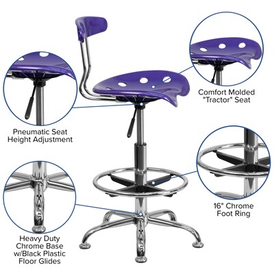 Flash Furniture Low Back Polymer Drafting Stool With Tractor Seat, Vibrant Violet (LF215VIOLET)