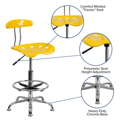 Flash Furniture Low Back Polymer Drafting Stool With Tractor Seat, Vibrant Orange-Yellow