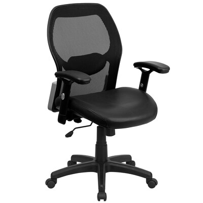 Flash Furniture Albert Ergonomic LeatherSoft/Mesh Swivel Mid-Back Executive Office Chair, Black (LFW42BLBK)