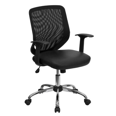 Flash Furniture Norris Ergonomic LeatherSoft/Mesh Swivel Mid-Back Tapered Back Task Office Chair, Black (LFW95LEABK)