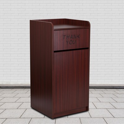 Flash Furniture Wood Tray Top Trash Can, Mahogany