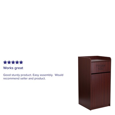 Flash Furniture Wood Tray Top Trash Can, Mahogany