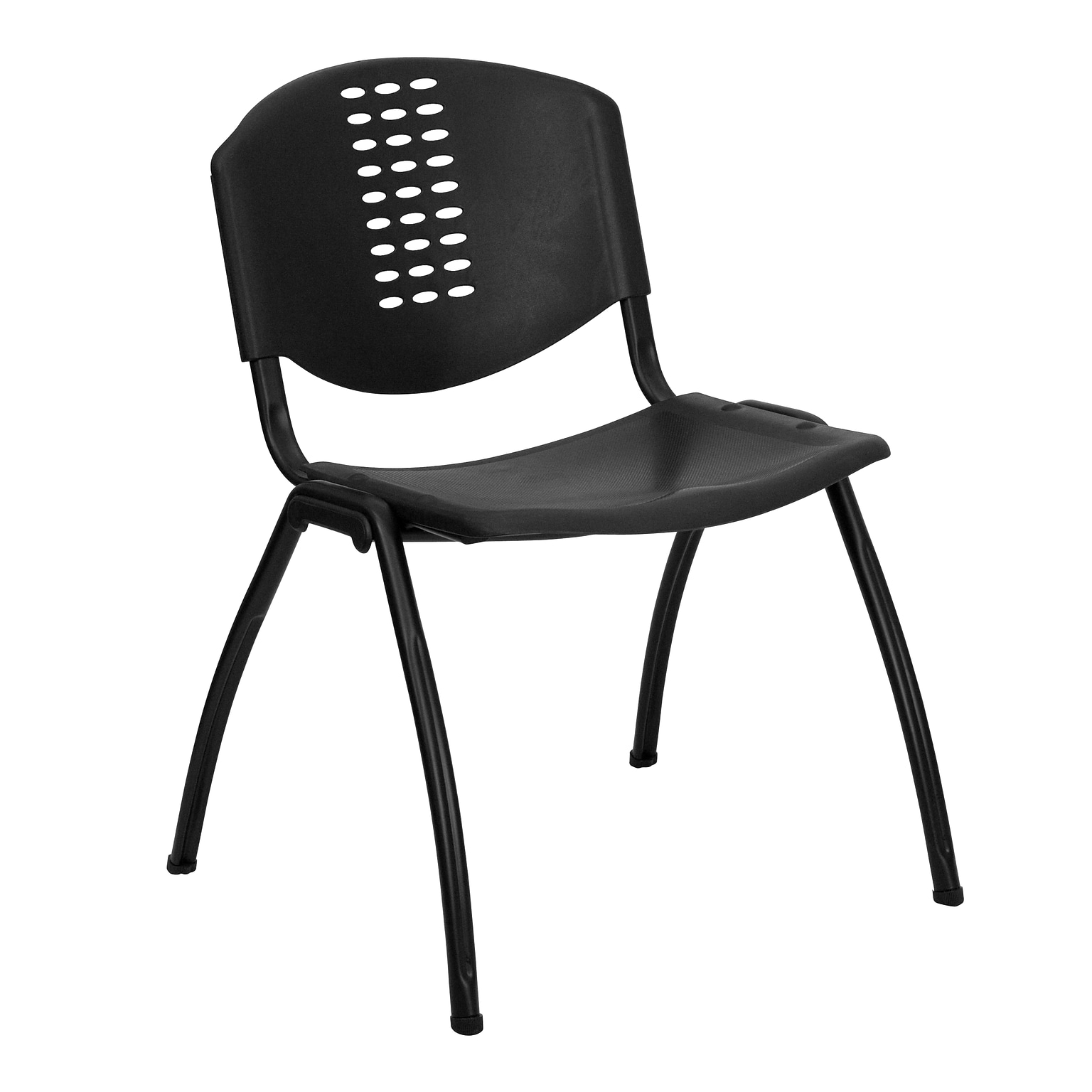 Flash Furniture HERCULES Series Plastic Stack Chair with Oval Cutout Back, Black (RUTNF01ABK)