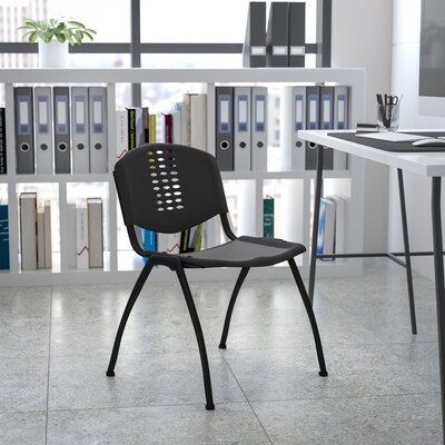 Flash Furniture HERCULES Series Plastic Stack Chair with Oval Cutout Back, Black (RUTNF01ABK)