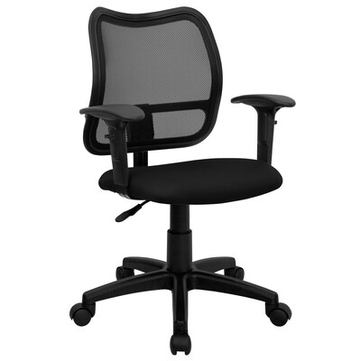 Flash Furniture Mid Back Mesh Task Chair With Fabric Seat and Arms, Black