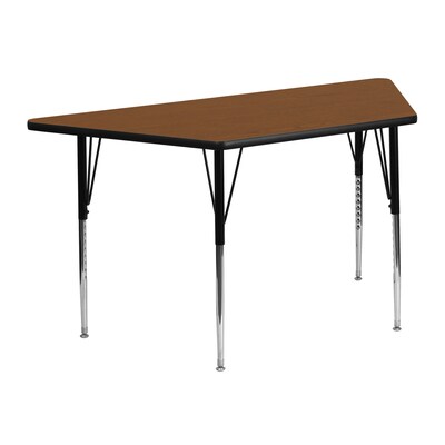 Flash Furniture Wren Trapezoid Activity Table, 22.5 x 45, Height Adjustable, Oak (XUA2448TRPOAKHA)