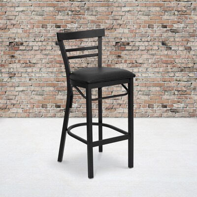 Flash Furniture HERCULES Series Traditional Metal Two-Slat Ladder Back Restaurant Barstool, Black (X