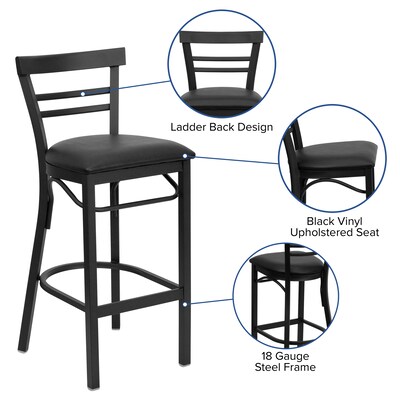 Flash Furniture Traditional Vinyl Restaurant Barstool with Back, Black (XU6R9BLADBARBKV)