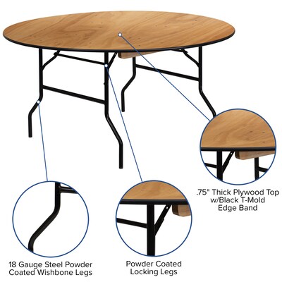 Flash Furniture Furman Folding Table, 60" x 60", Natural (YTWRFT60TBL)