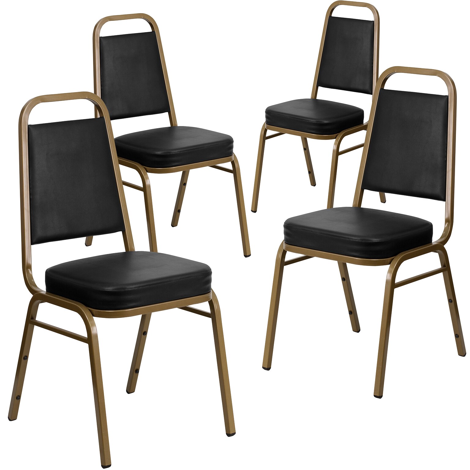 Flash Furniture HERCULES Trapezoidal Back Banquet Chairs W/Black Vinyl & Gold Frame, 4/Pack