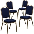 Flash Furniture HERCULES Banquet Chairs W/Navy Blue Fabric & Gold Frame, 4/Pack