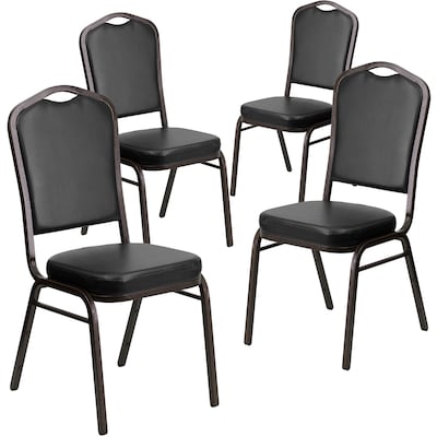 Flash Furniture HERCULES Series Vinyl Banquet Stacking Chair, Black/Gold Vein Frame, 4 Pack (4FDC01G