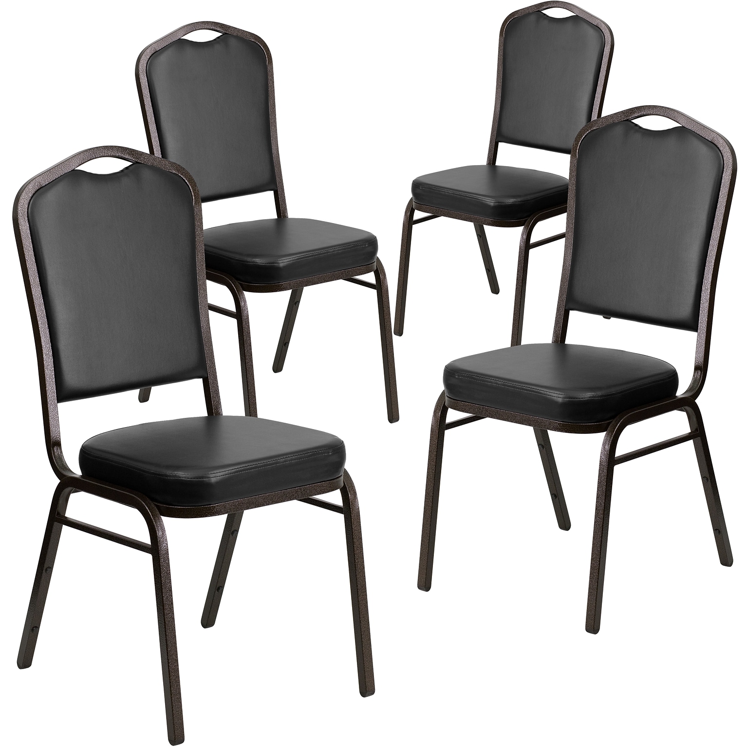 Flash Furniture HERCULES Series Vinyl Banquet Stacking Chair, Black/Gold Vein Frame, 4 Pack (4FDC01GVBKVY)