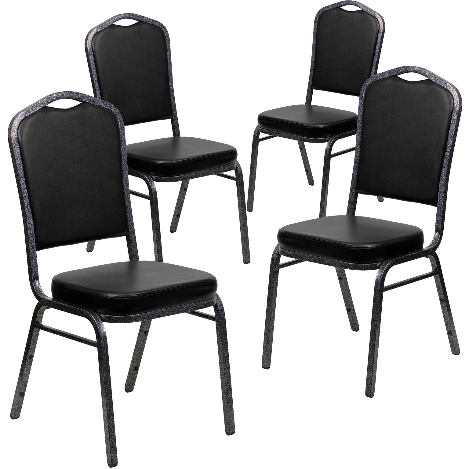 Flash Furniture HERCULES Series Vinyl Banquet Stacking Chair, Black/Silver Vein Frame, 4 Pack (4FDC01SVBKVY)