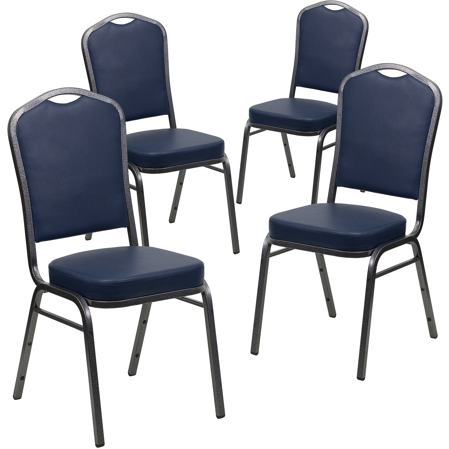 Flash Furniture HERCULES Series Vinyl Banquet Stacking Chair, Navy/Silver Vein Frame, 4 Pack (4FDC01SVNY)