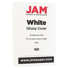 JAM Paper 80 lb. Cardstock Paper, 8.5 x 11, White Glossy, 50 Sheets/Pack (01034702F)