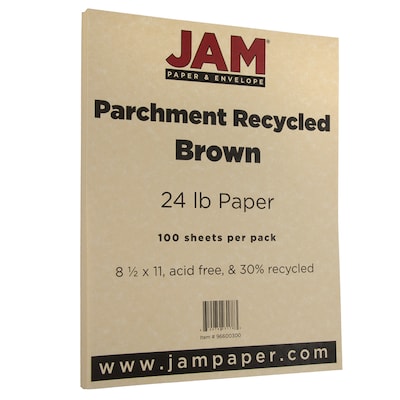 JAM Paper Parchment  8.5 x 11 Specialty Paper, 24 lbs., Brown Recycled, 100 Sheets/Pack (96600300)