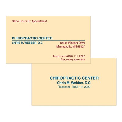 Custom 1-2 Color Appointment Cards, Ivory Index 110# Cover Stock, Flat Print, 2 Custom Inks, 2-Sided