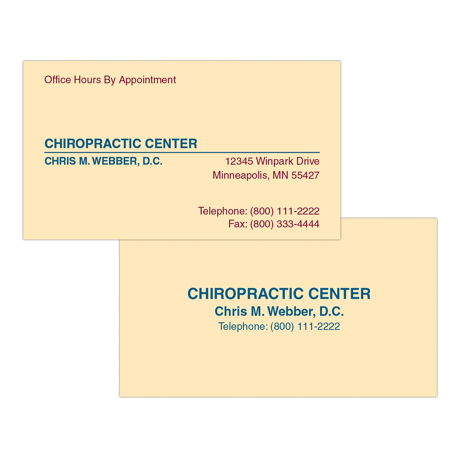 Custom 1-2 Color Appointment Cards, Ivory Index 110# Cover Stock, Flat Print, 2 Custom Inks, 2-Sided, 250/Pk