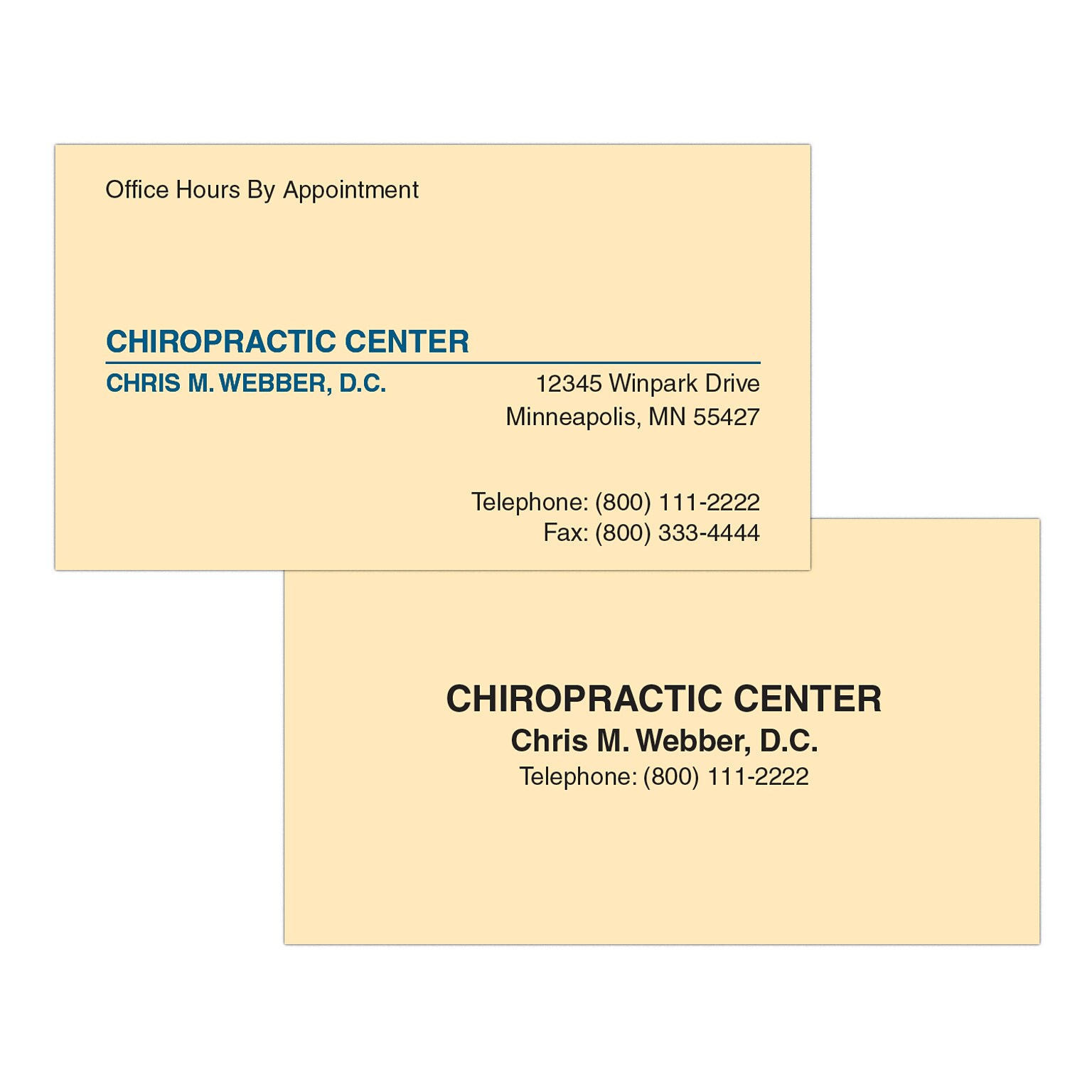 Custom 1-2 Color Appointment Cards, Ivory Index 110# Cover Stock, Flat Print, 1 Standard & 1 Custom Inks, 2-Sided, 250/Pk