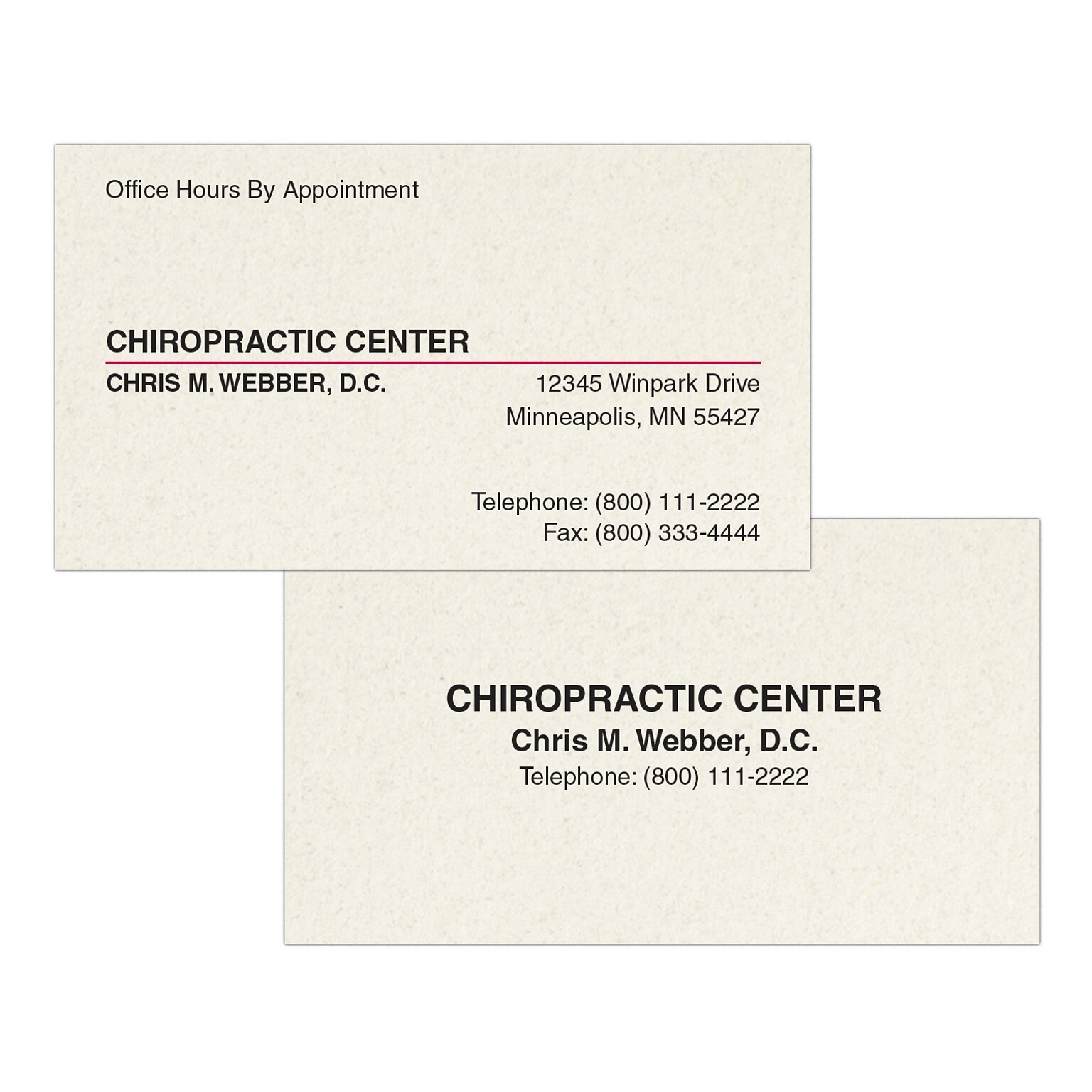 Custom 1-2 Color Appointment Cards, Natural Fiber 80# Cover Stock, Flat Print, 2 Standard Inks, 2-Sided, 250/Pk