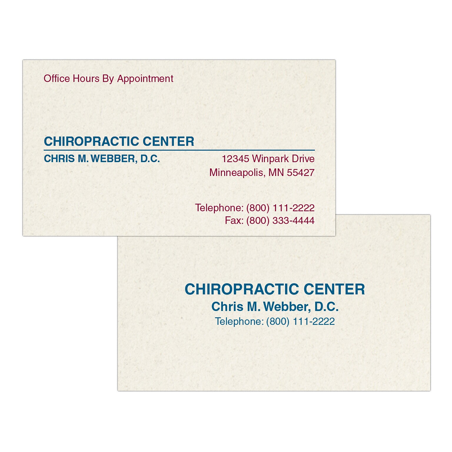 Custom 1-2 Color Appointment Cards, Natural Fiber 80# Cover Stock, Flat Print, 2 Custom Inks, 2-Sided, 250/Pk