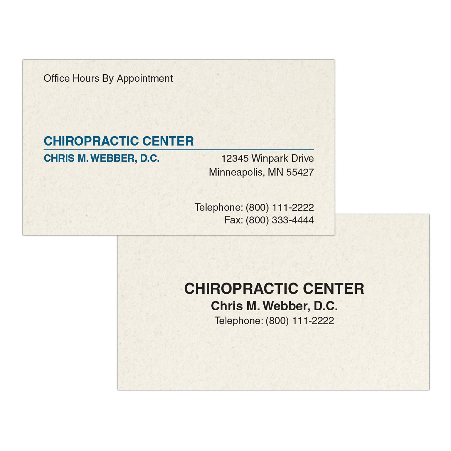 Custom 1-2 Color Appointment Cards, Natural Fiber 80# Cover Stock, Flat Print, 1 Standard & 1 Custom Inks, 2-Sided, 250/Pk