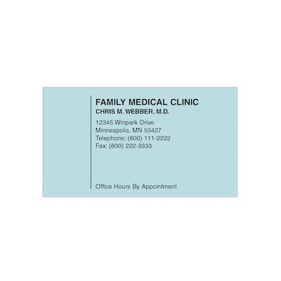 Custom 1-2 Color Appointment Cards, Blue Index 110# Cover Stock, Flat Print, 1 Standard Ink, 1-Sided