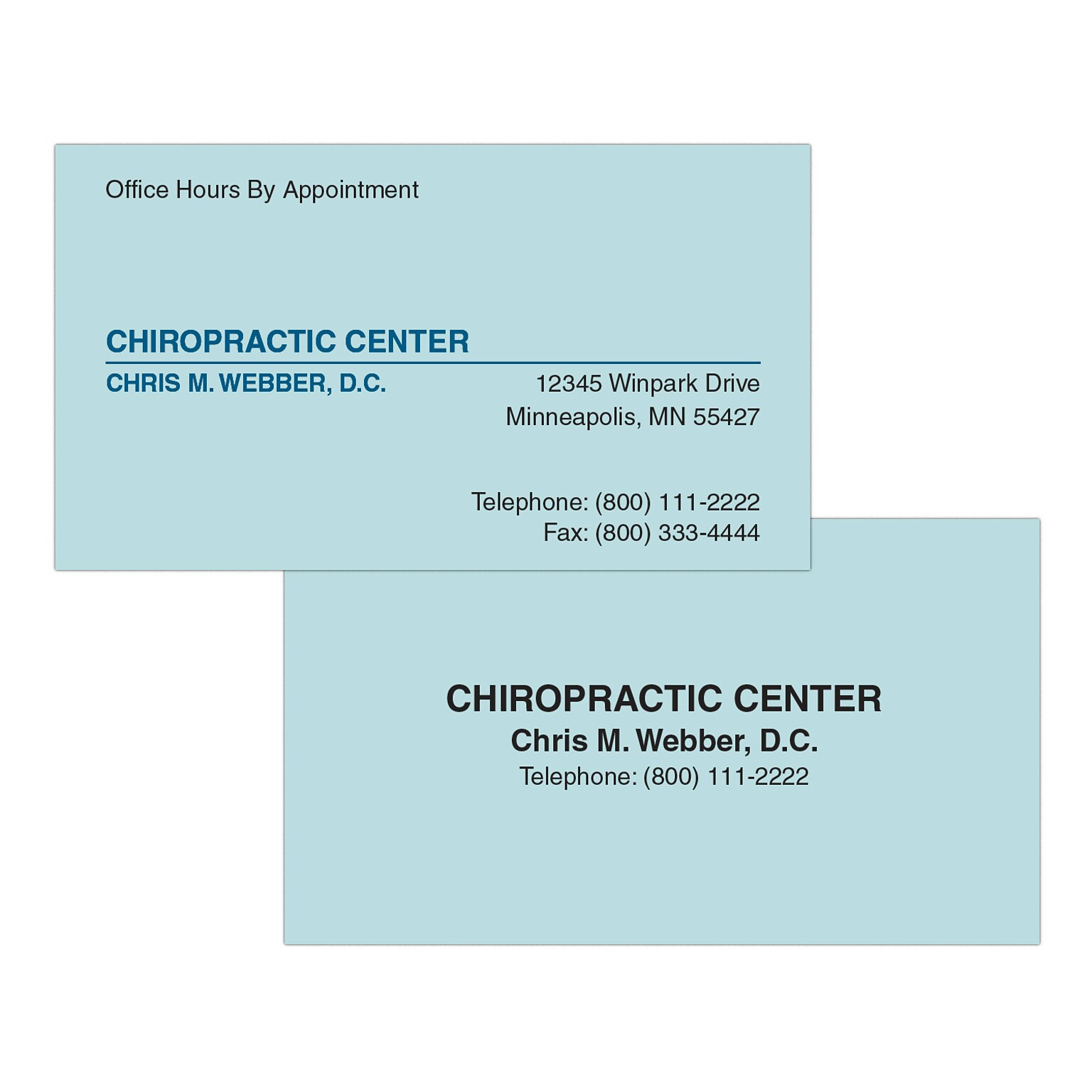 Custom 1-2 Color Appointment Cards, Blue Index 110# Cover Stock, Flat Print, 1 Standard & 1 Custom Inks, 2-Sided, 250/Pk