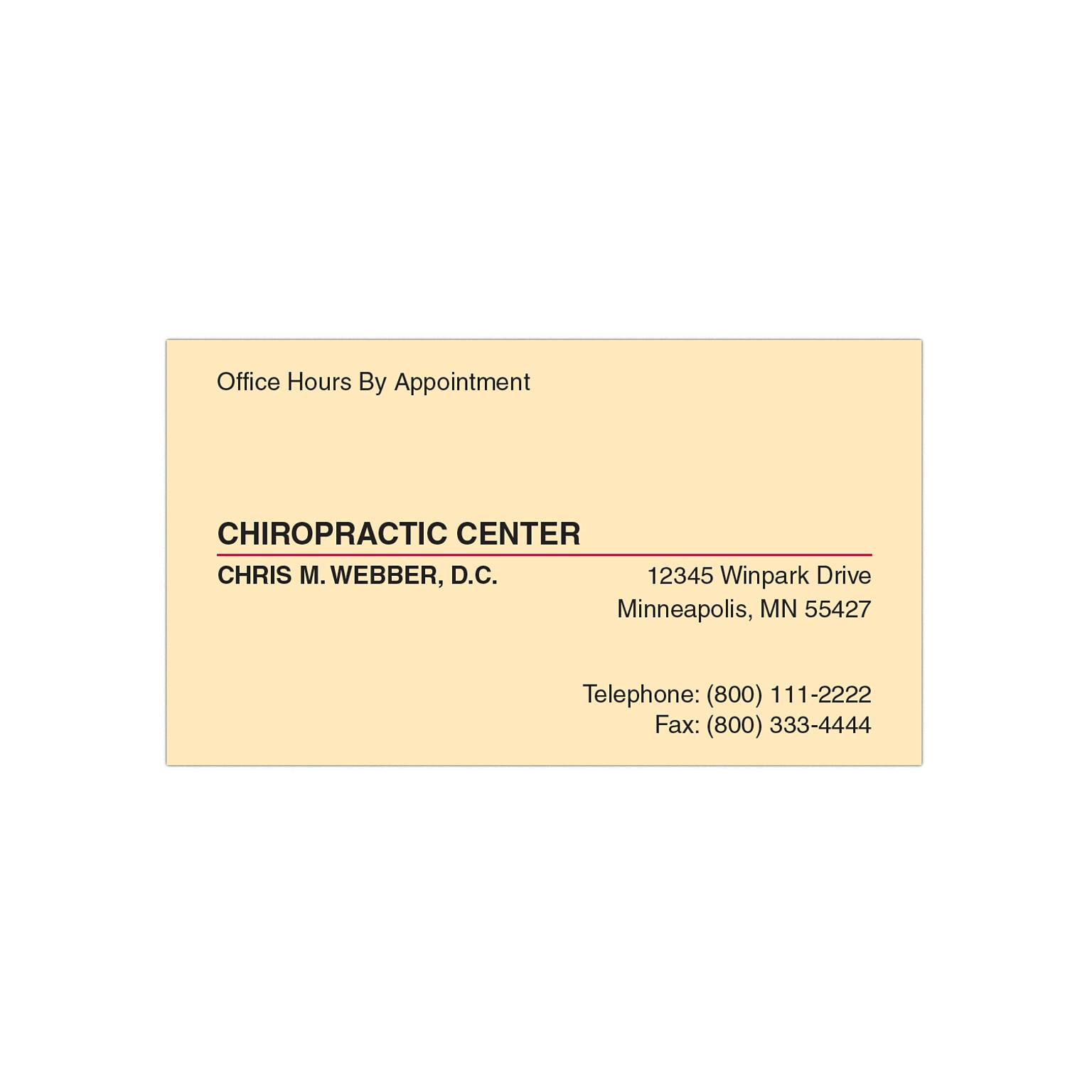 Custom 1-2 Color Appointment Cards, Ivory Index 110# Cover Stock, Flat Print, 2 Standard Inks, 1-Sided, 250/Pk