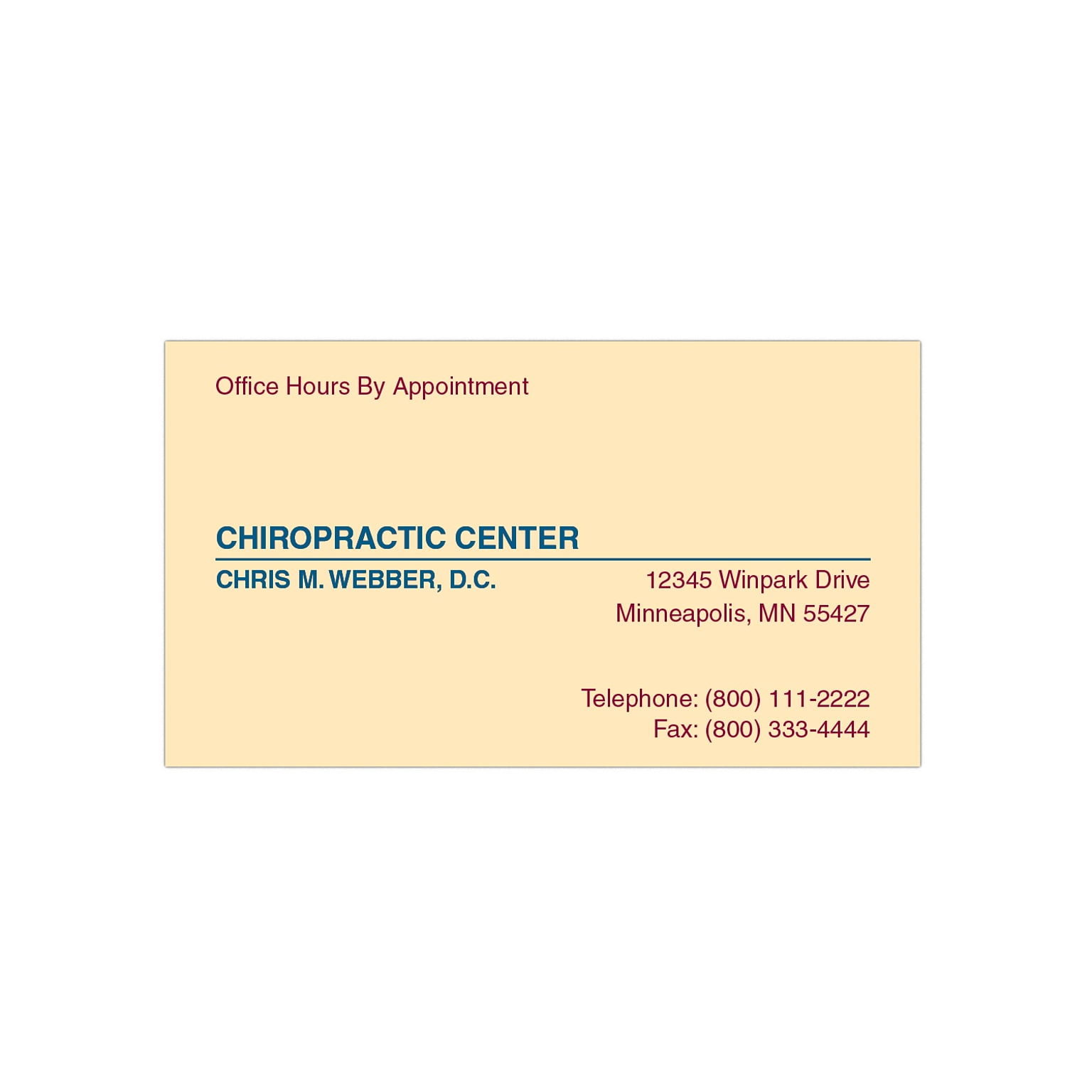Custom 1-2 Color Appointment Cards, Ivory Index 110# Cover Stock, Flat Print, 2 Custom Inks, 1-Sided, 250/Pk