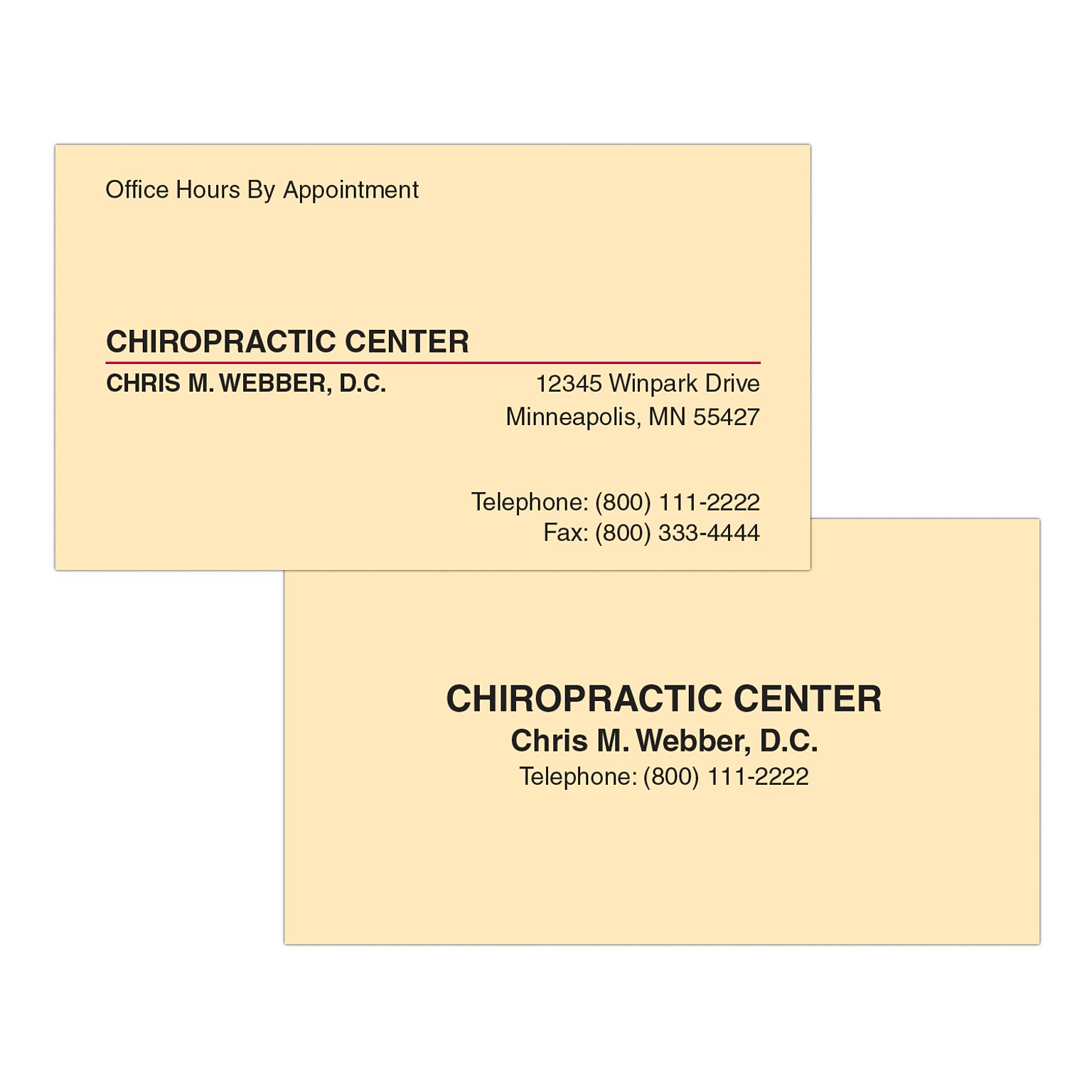 Custom 1-2 Color Appointment Cards, Ivory Index 110# Cover Stock, Flat Print, 2 Standard Inks, 2-Sided, 250/Pk